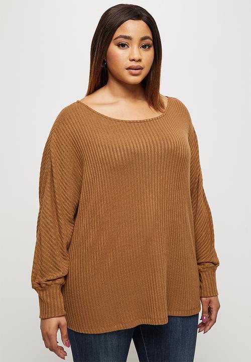 edit Plus - Long sleeve slouchy ribbed tee - tan