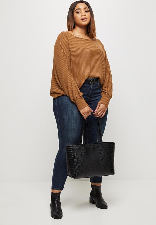 edit Plus - Long sleeve slouchy ribbed tee - tan