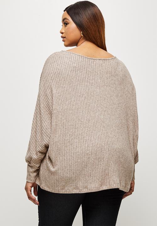 edit Plus - Long sleeve  slouchy ribbed tee - taupe