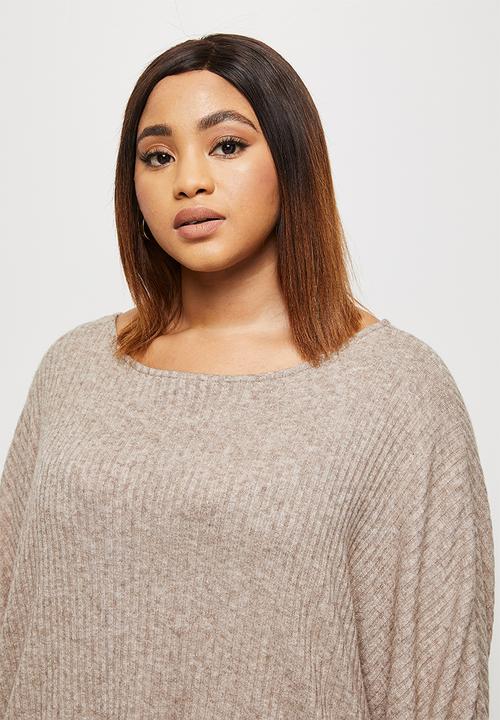 edit Plus - Long sleeve  slouchy ribbed tee - taupe