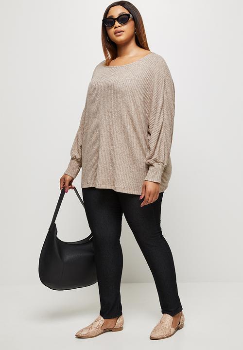 edit Plus - Long sleeve  slouchy ribbed tee - taupe