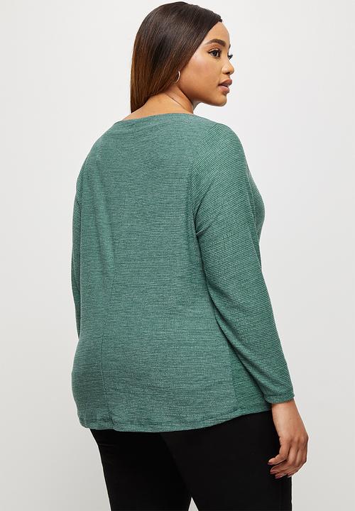 edit Plus - Textured highneck tee -  dark green