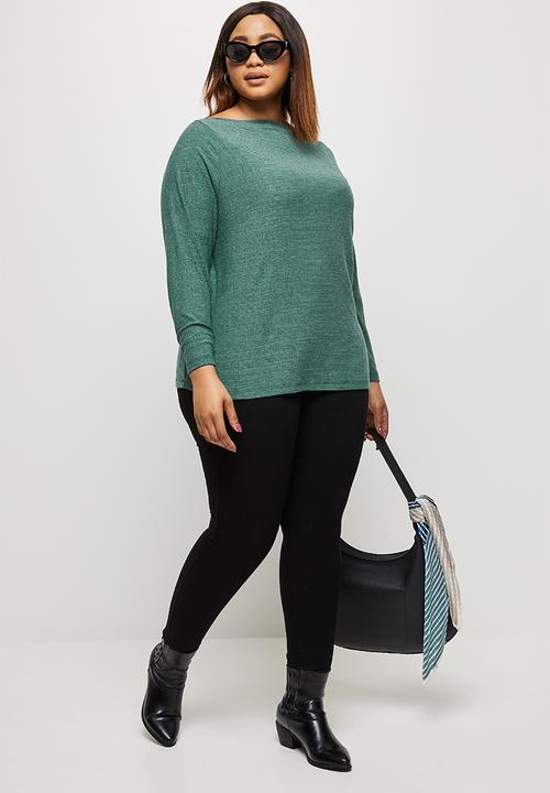 edit Plus - Textured highneck tee -  dark green