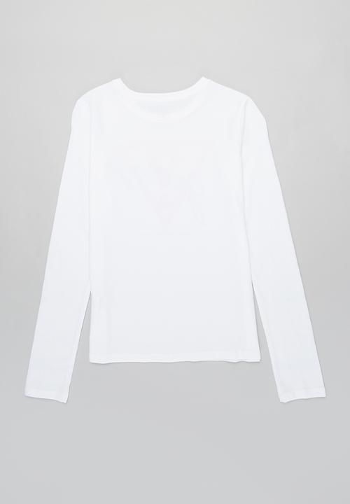 GUESS - Girls long sleeve pure love glitter tee - white
