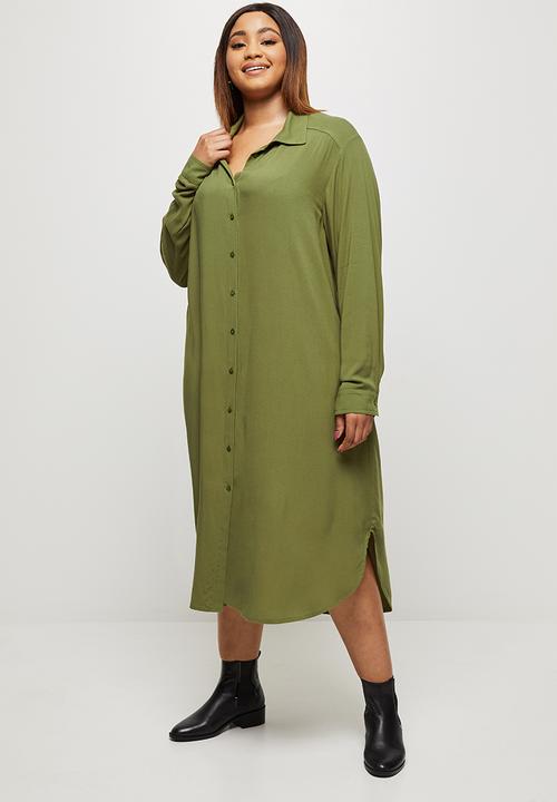 edit Plus - Basic midi shirt dress - khaki