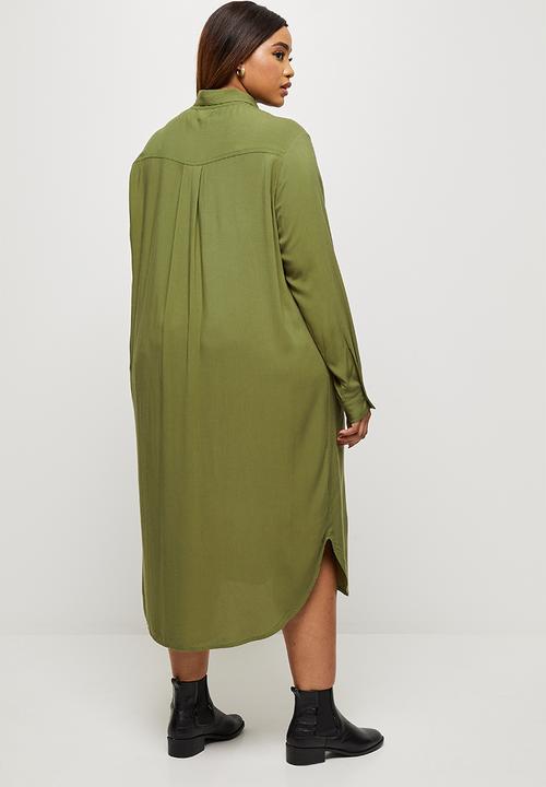 edit Plus - Basic midi shirt dress - khaki