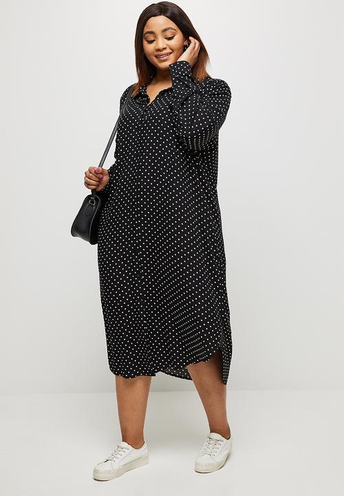 edit Plus - Basic midi shirt dress - white & black 