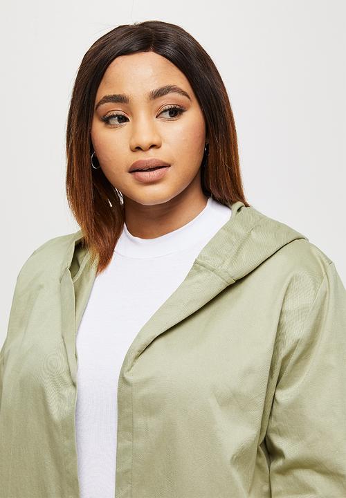 edit Plus - Hooded curved hem jacket - olive
