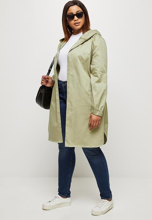 edit Plus - Hooded curved hem jacket - olive