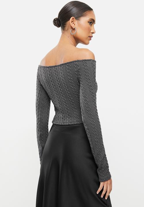 Me&B - Boat neck fitted cable knit top - grey