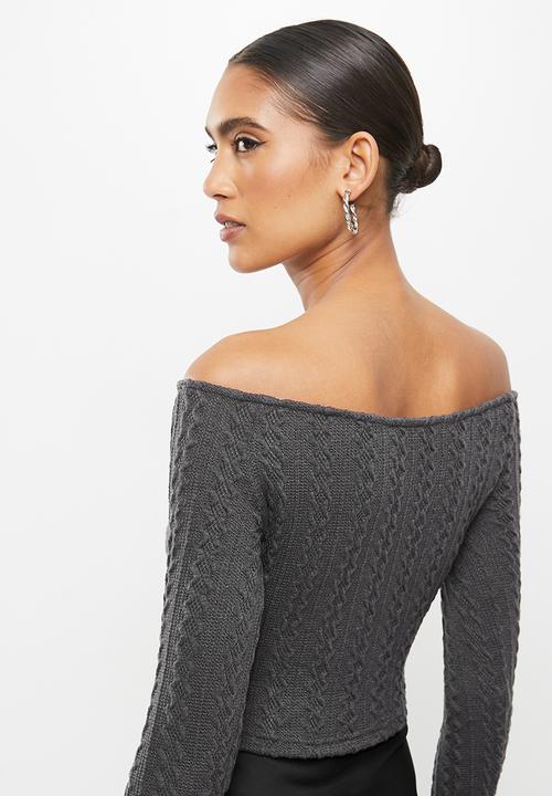 Me&B - Boat neck fitted cable knit top - grey