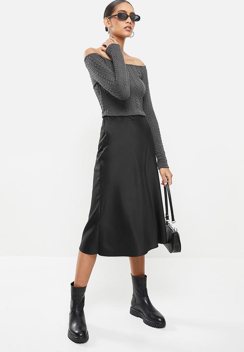 Me&B - Boat neck fitted cable knit top - grey