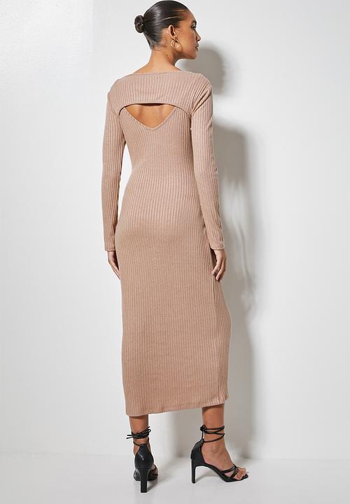 VELVET - Brushed rib cut-out column midi dress - mink