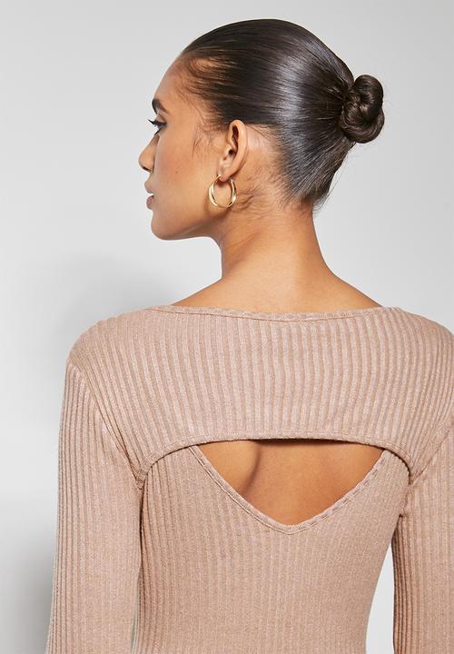 VELVET - Brushed rib cut-out column midi dress - mink