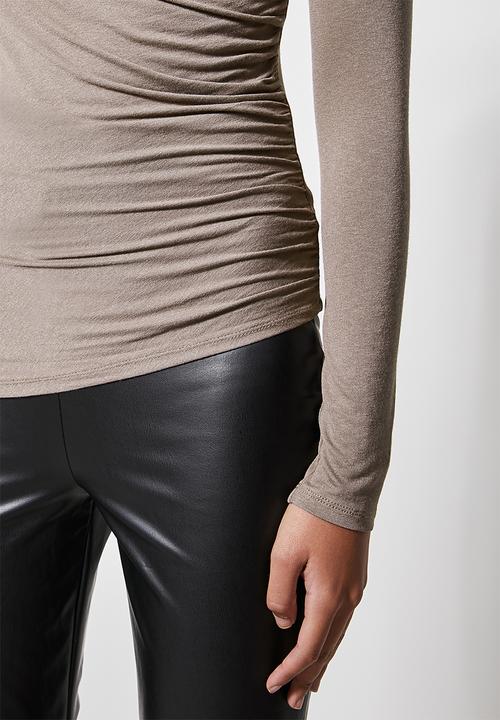 VELVET - Drape front soft touch top - taupe