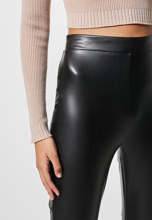 VELVET - High rise pleather hem pant - black