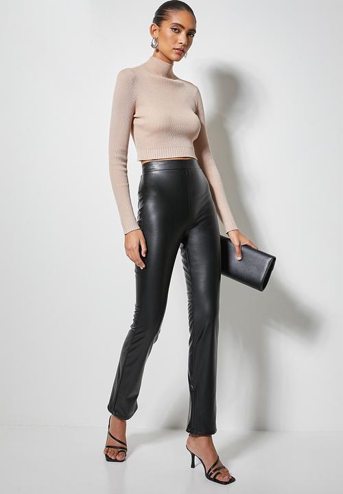 VELVET - High rise pleather hem pant - black