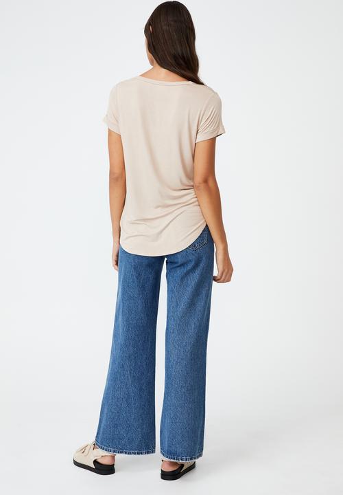 Cotton On - Karly short sleeve v neck top - latte
