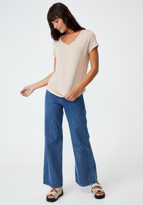 Cotton On - Karly short sleeve v neck top - latte