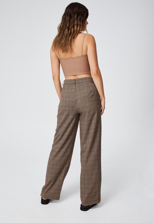 Cotton On - Jordan oversized pleat pant - brown check