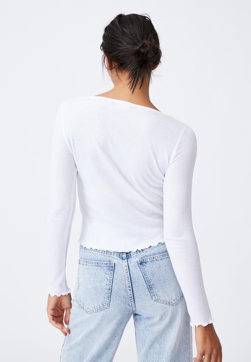 Cotton On - Rib crew neck long sleeve top - white