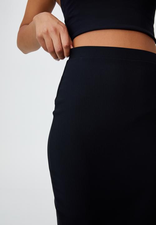 Cotton On - Quinn ribbed split midi skirt - black
