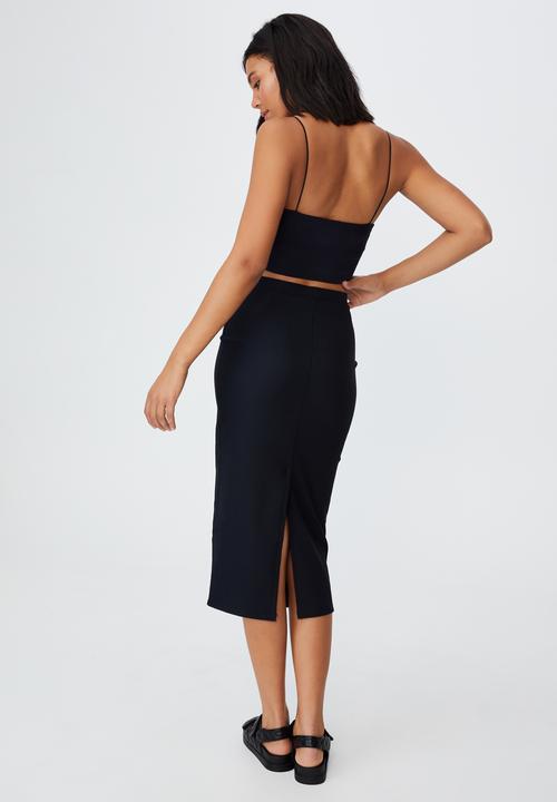 Cotton On - Quinn ribbed split midi skirt - black