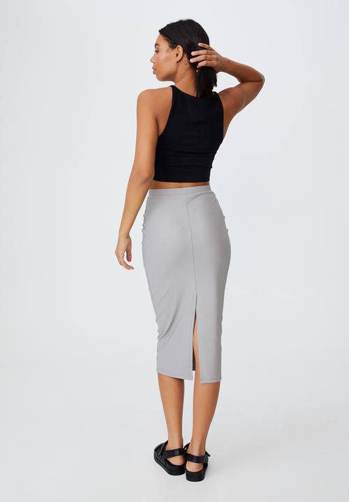 Cotton On - Quinn ribbed split midi skirt - zodiac grey