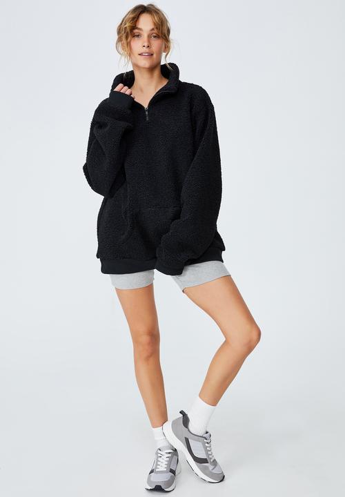 Cotton On - Teddy zip pullover - black
