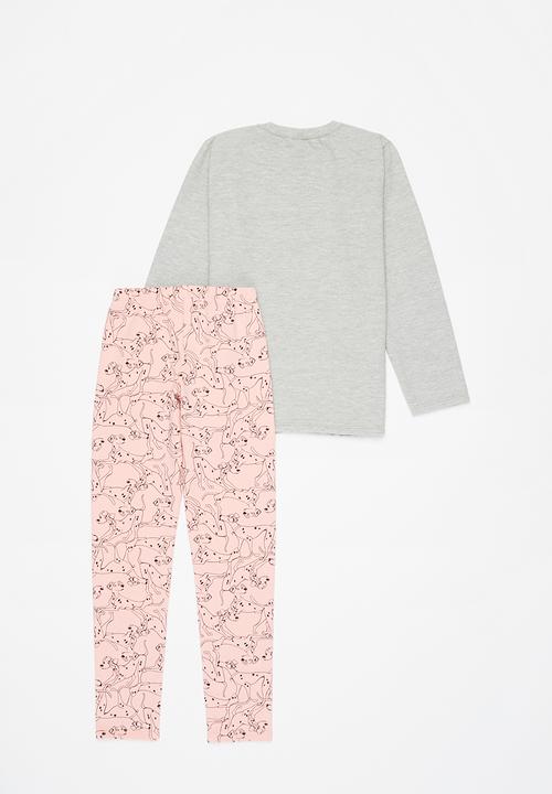 Bee Loop - Girls puppy sweatshirt & sweatpants set - grey & pink 