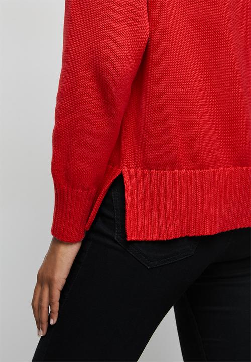 edit - Cropped slit boxy jumper - dark red
