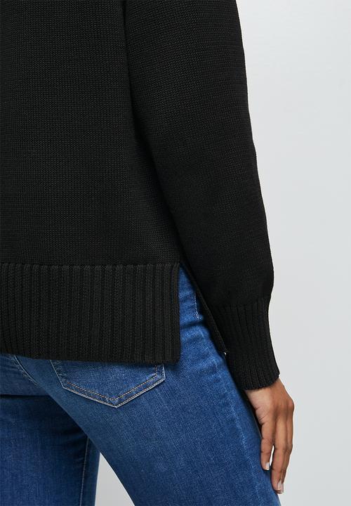 edit - Cropped slit boxy jumper - black