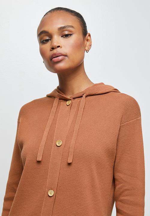 edit - Hooded all needle coatigan - tobacco