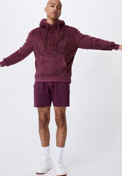 Cotton On - Drop shoulder teddy fleece hood - aged wine