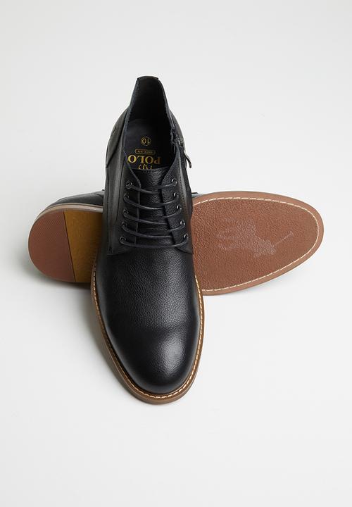 POLO - Dylan leather distressed lace up boot - black