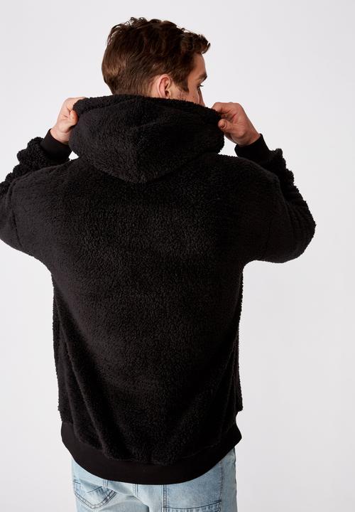 Cotton On - Drop shoulder teddy fleece hood - black