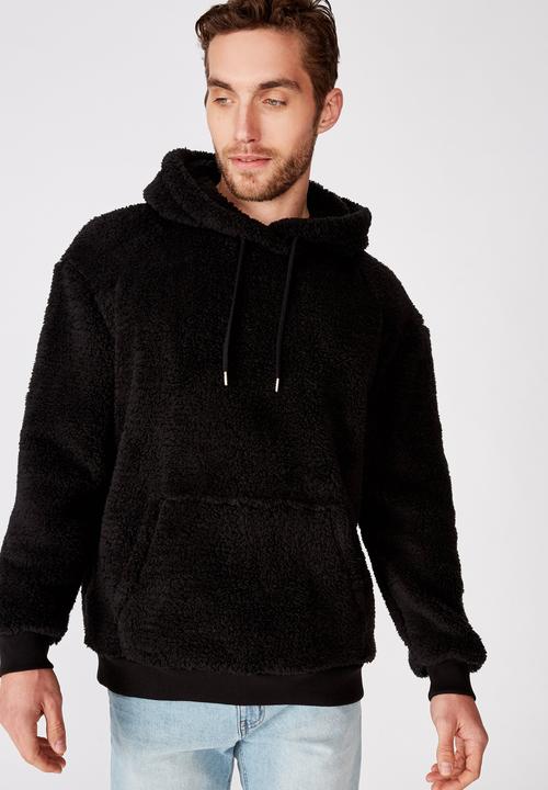 Cotton On - Drop shoulder teddy fleece hood - black