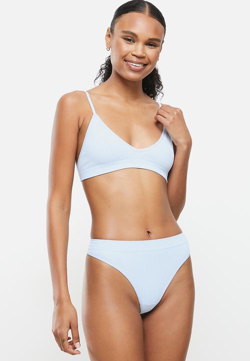 Cotton On - Seamfree triangle bralette/high cut brasiliano set - ballad blue shimmer