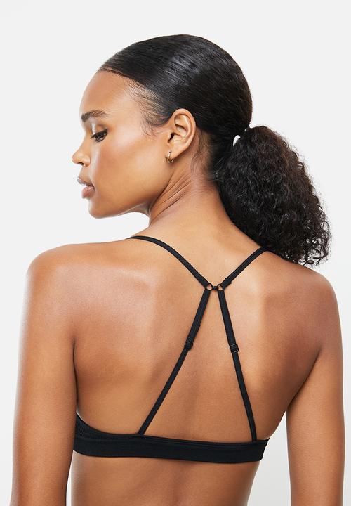Cotton On - Seamfree triangle bralette/high cut brasiliano set - black