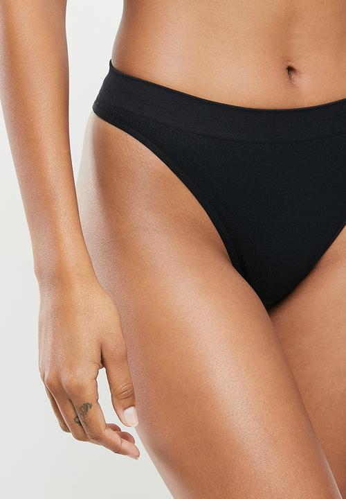 Cotton On - Seamfree triangle bralette/high cut brasiliano set - black
