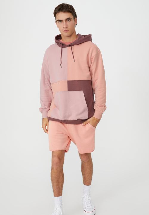 Cotton On - Panelled fleece hoodie - burgundy & pink