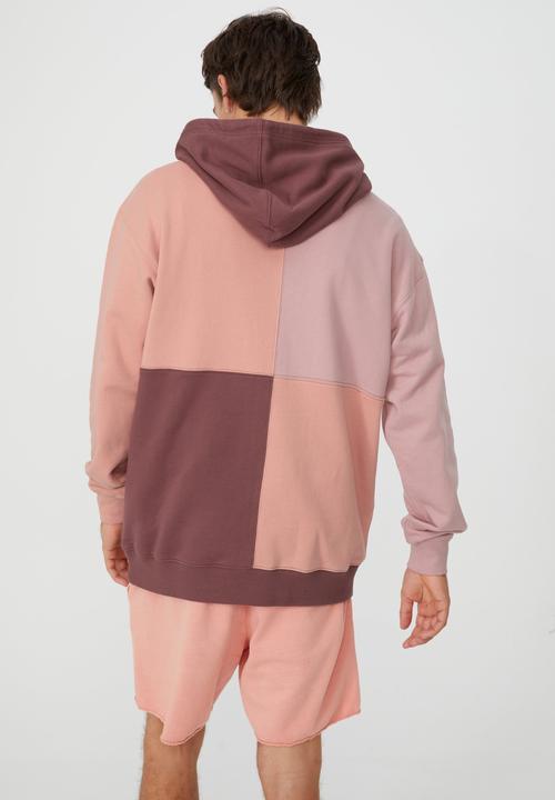 Cotton On - Panelled fleece hoodie - burgundy & pink