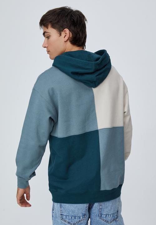Cotton On - Panelled fleece hoodie - teal & neutral