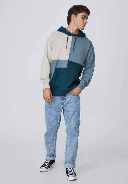 Cotton On - Panelled fleece hoodie - teal & neutral