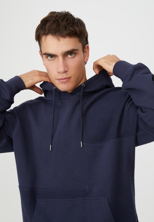 Cotton On - Panelled fleece hoodie - navy