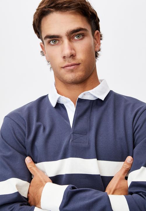 Cotton On - Rugby long sleeve polo - navy & white 