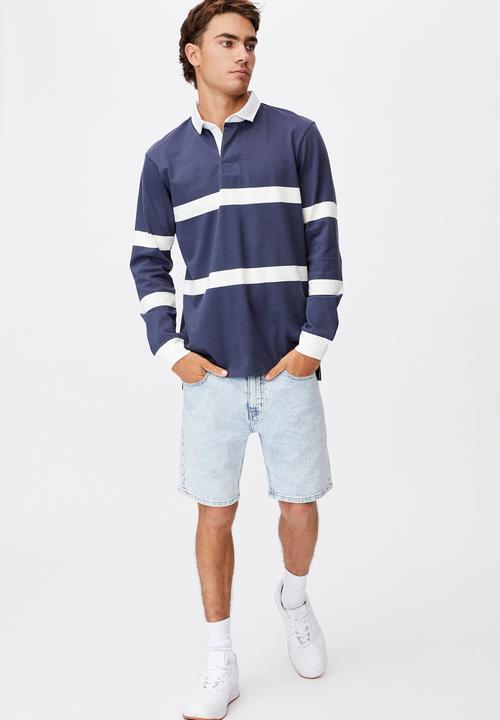 Cotton On - Rugby long sleeve polo - navy & white 