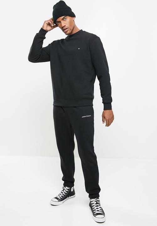 Jonathan D - Oversized fit branded crew neck sweater - black