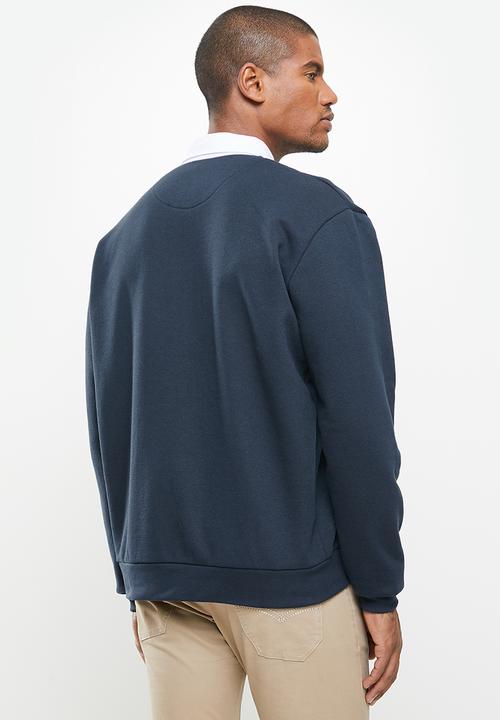 Jonathan D - Regular fit branded long sleeve rugby polo - navy