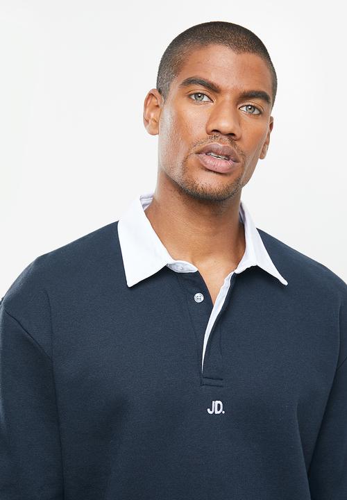 Jonathan D - Regular fit branded long sleeve rugby polo - navy